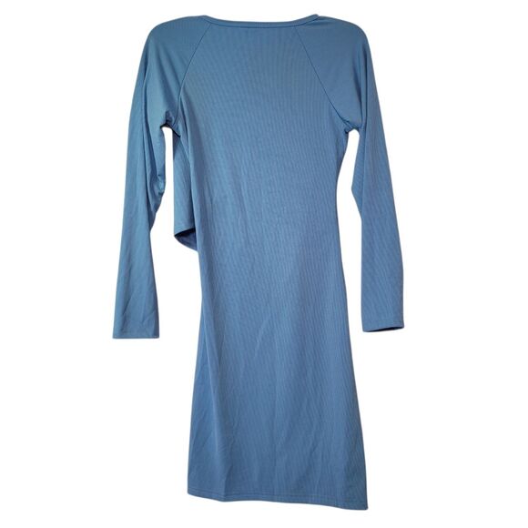 Sunmama Women Casual Dress V Neck Long Sleeve Pencil Midi Dress Blue Medium - Picture 2 of 9